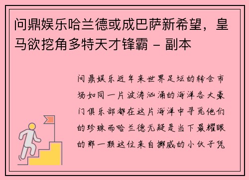 问鼎娱乐哈兰德或成巴萨新希望，皇马欲挖角多特天才锋霸 - 副本