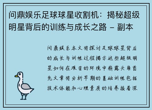 问鼎娱乐足球球星收割机：揭秘超级明星背后的训练与成长之路 - 副本