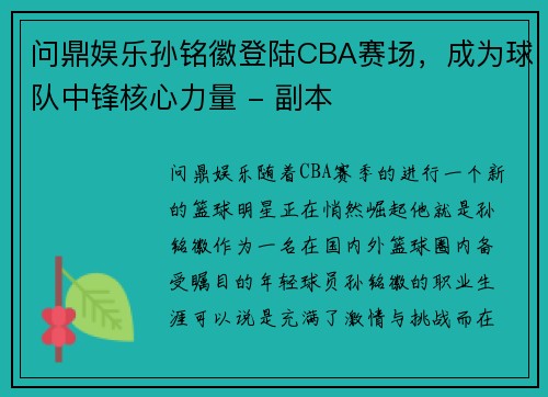问鼎娱乐孙铭徽登陆CBA赛场，成为球队中锋核心力量 - 副本