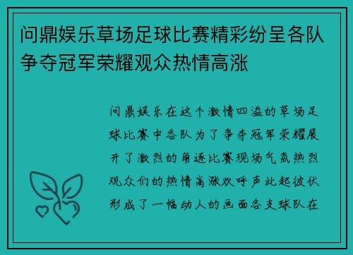 问鼎娱乐草场足球比赛精彩纷呈各队争夺冠军荣耀观众热情高涨